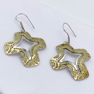 Vintage Sterling Silver and Brass Western Style Cross Earrings